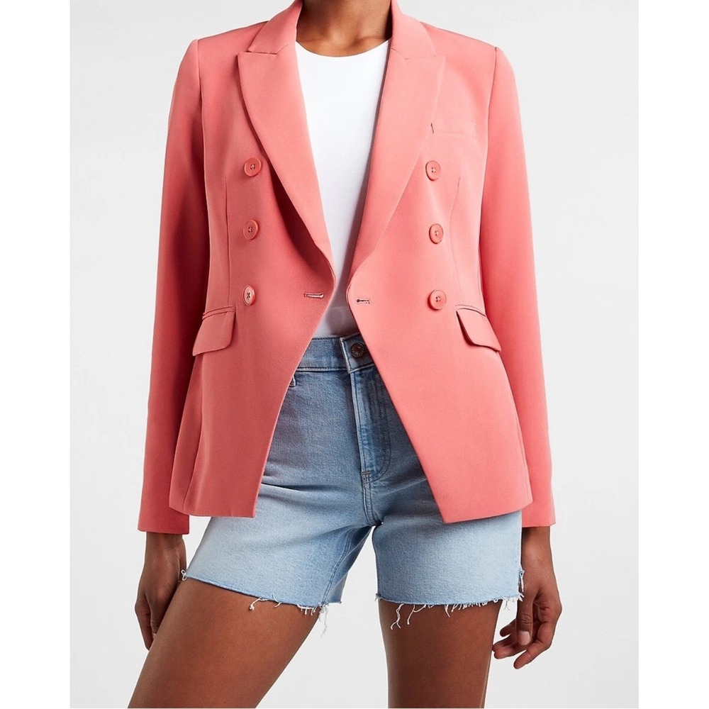 Express Blazer Women Small Rose Pink New Double Breasted Peak Lapel Stretch